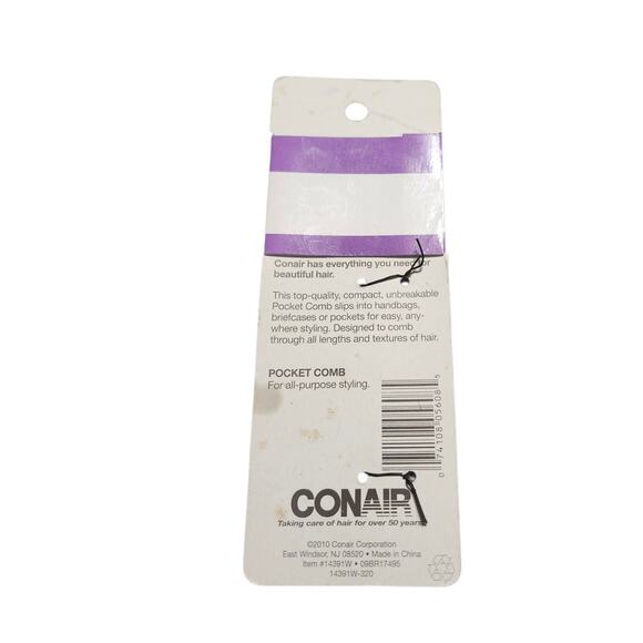 2010 Conair Style & Smooth Heat Resistant Pocket Comb Black 14391W - Picture 2 of 2